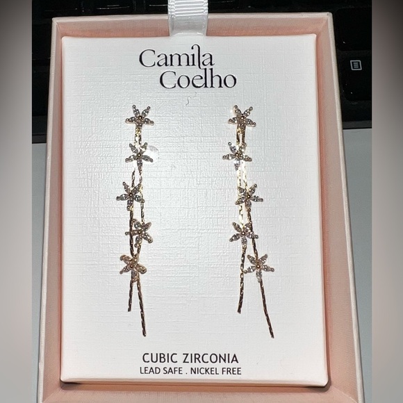 Camila Coelho Jewelry - Camila Coelho gold tone, dangle, flower bling earrings.